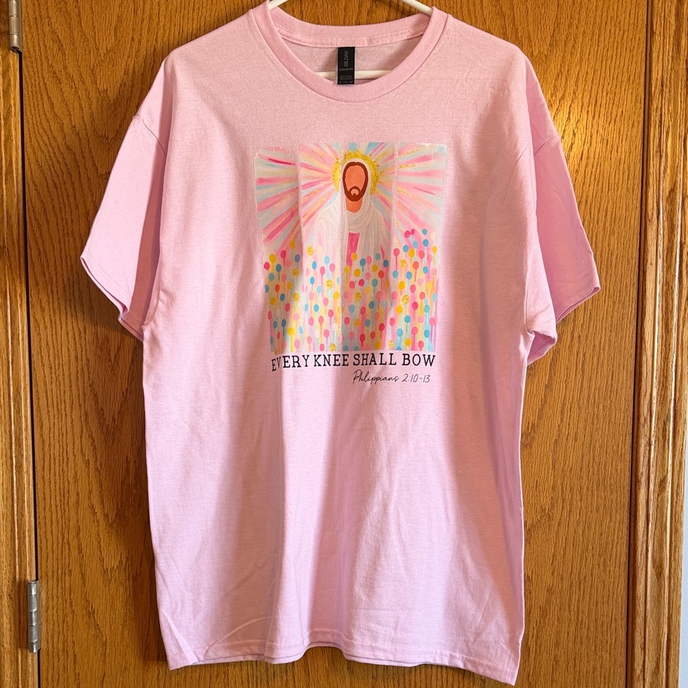Women’s Pink Graphic ‘Every Knee Shall Bow’ T-Shirt | Handmade